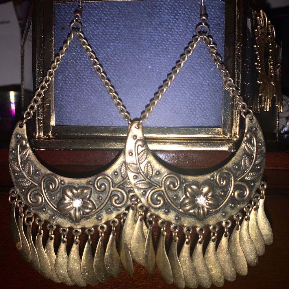 Large Gold Statement Earrings with small Flower